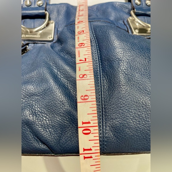 B. MAKOWSKY Large Navy East/West Glove Leather Hobo Leopard Lining Bag A93783 - Picture 6 of 15